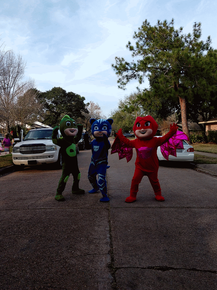 Hire all 3 mask heroes for your mascot birthday party in Houston