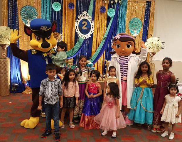 Katy children's birthday parties are more fun with mascot costumed characters like doc and the police dog.