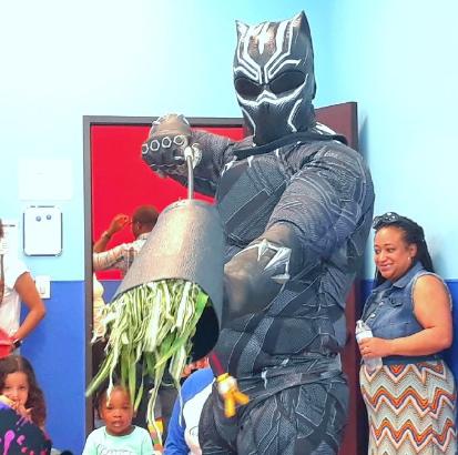This superhero costumed character comes with many super hero training activities for you childs Houston birthday Party.
