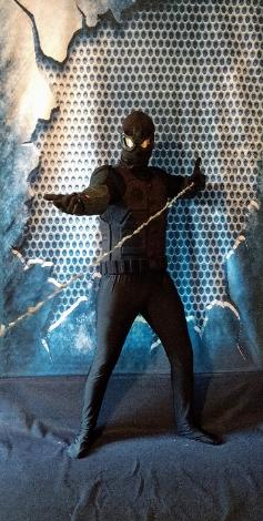 Hire this stealth spider hero for your child's next Houston superhero birthday party with a great costume, games, & picture props.