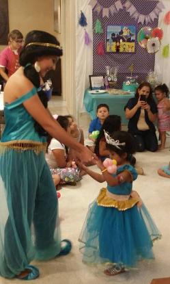 Princess Jasmin costumed character for birthday party in Houston, Texas.